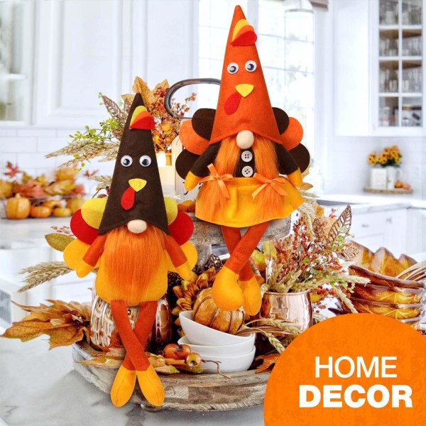 2PCS Thanksgiving Gnome Plysj Dekorativ Desktop Elf Kalkun Gnome Dekorativ Ornament-Varm Høstgave