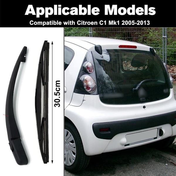Bakre Torkararm och Torkarblad, Allväders Naturgummi Torkararmsats Kompatibel med Citroen C1 2005-2014