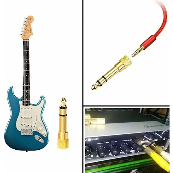 1 st Jackadapter 6,35 mm hane till 3,5 mm hona, hörlursadapter 6,35 3,5 Stereokontakt guldkonverterare Audio socket för ljudmixer/elektrisk pi