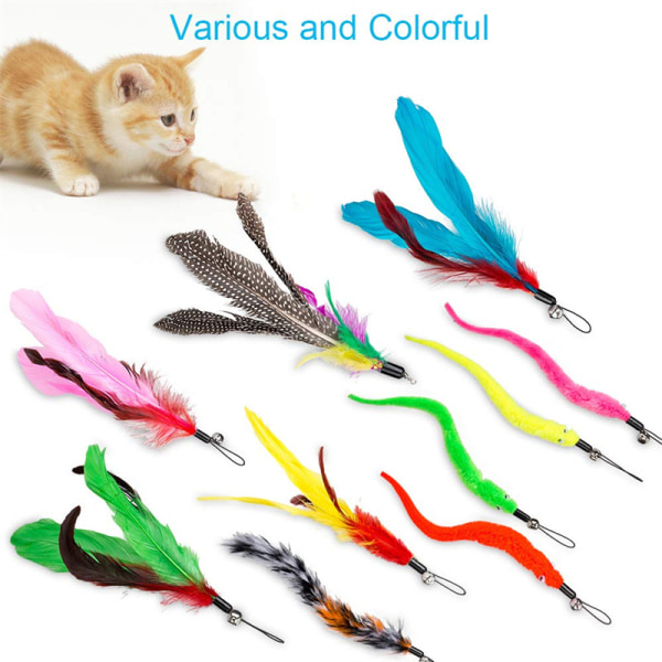 Cat Tease Wands 12-Pack Cat Tease Kit Retractable Cat Tease Wands with 5 Caterpillar Cat Toys and 5 Feathers and Toys with Bells and Cat Wands