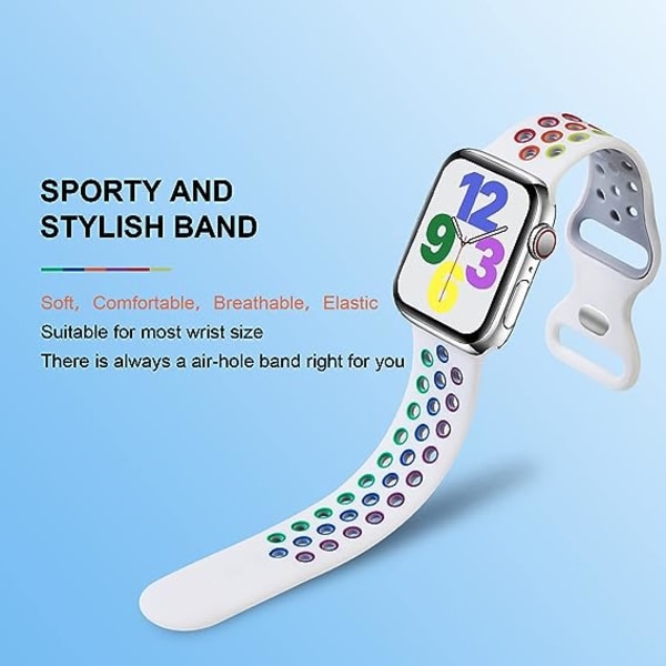 To-farget Silikon Sportbånd (Hvit Regnbue, Klokken Inkludert Ikke), Kompatibel Apple Watch Bånd - Bånd 38/40/41mm, Pustende Silikonbånd Utskifting