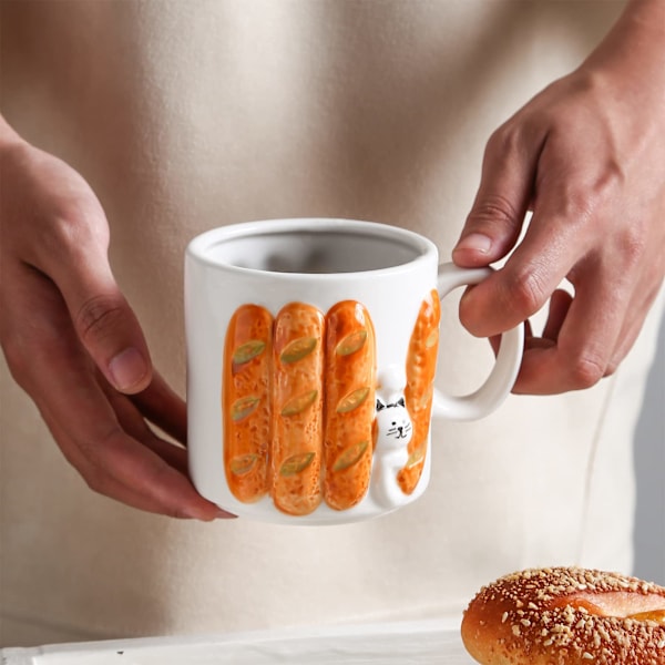 Kattebrød Kaffe Krus, 15oz Porcelæn Katte Te Kop, Søde Katte Gaver til Kvinder og Mænd (Hvid)