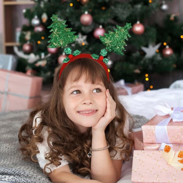 Julehodeplagg med glitter, gullfarget snøflak, grønn og rød, til kvinner og jenter, hårtilbehør, cosplay, vinter, juledekorasjon