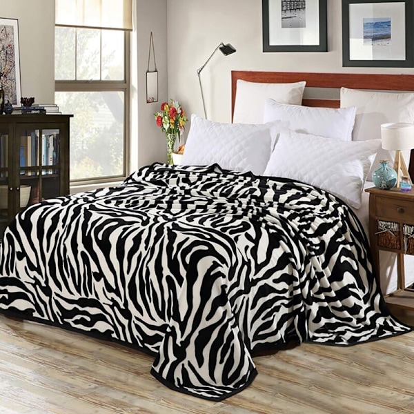 Zebra-mönstrad flanellfilt för soffa/säng (200 x 230 cm)