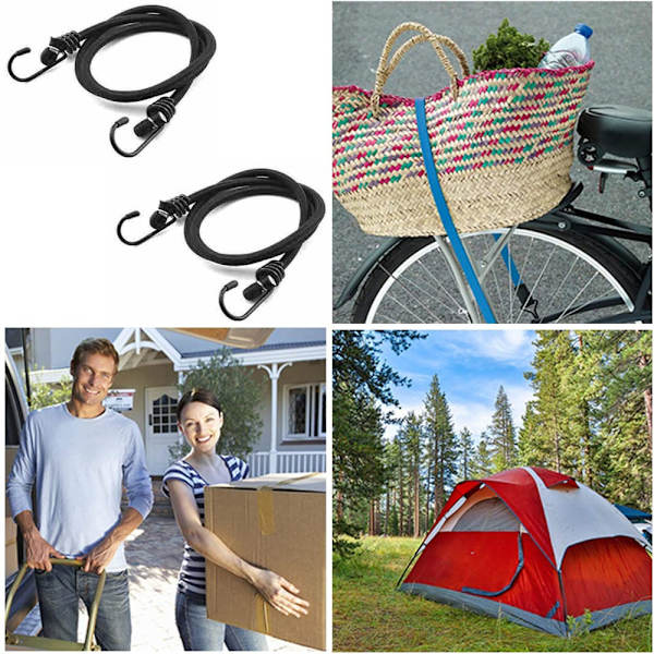 2 stk. sorte 60 cm strikk med krok [Pakke med 2 strikk] [Omvendt krok] - Ideell for å bære laster, pakking, camping