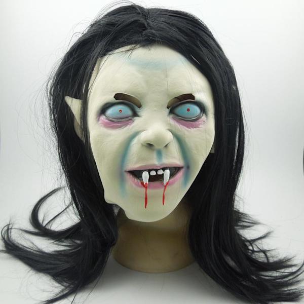 Halloween-kauhunaamio, aave, hauska päähine, mustat hiukset, noita, zombi, aave rekvisiitta