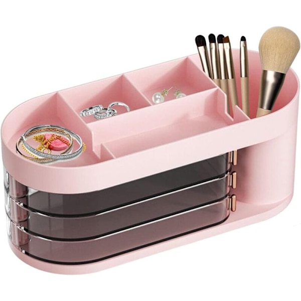 Makeup Opbevaringsboks, Kosmetik Display Cases, Smykkeopbevaringsboks, Støvtætte Kosmetik Display Cases med 3 Skuffer, til Soveværelse, Badeværelsesskab