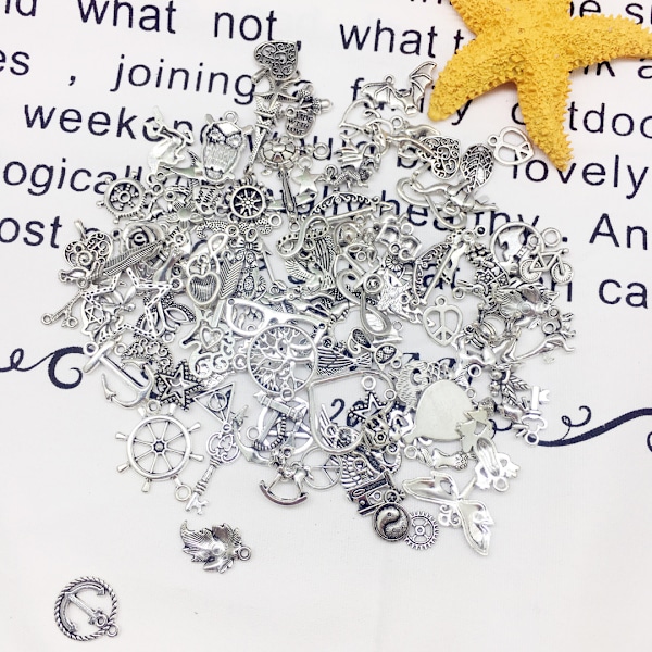 100 små silverlegering hängen halsband armband hänge örhängen handgjorda diy material kit