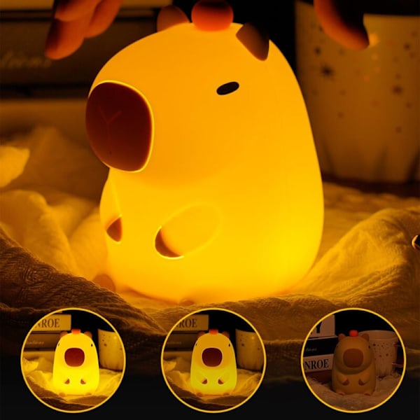 Silikone natlampe med Capybara, genopladelig LED sengelampe med variabel intensitet og timer, egnet til soveværelse og stue