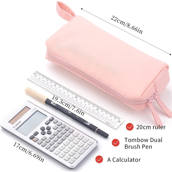 Penalhus, myk pennal, holdbar pennalpose, enkel stasjonær veske, skolekontor estetisk skolearrangør for tenåringsjenter voksne (rosa)