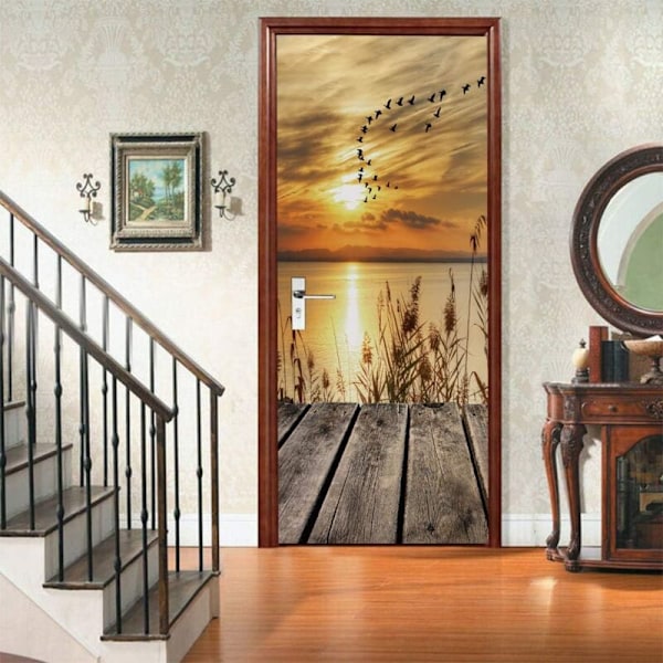 Dörrdekal Trompe l'oeil Effekt 3D tapet för innerdörr kontor sovrum vardagsrum badrum vass 77x200