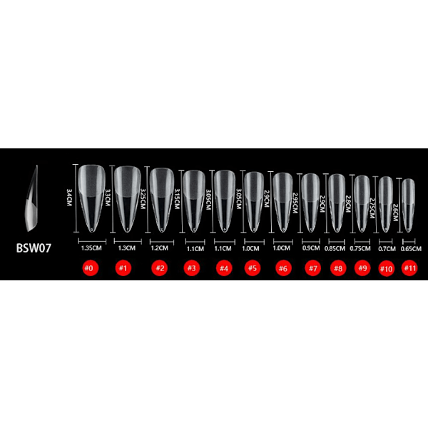 Falska naglar transparenta set (långa spetsiga) - Ett set med 120 full set transparenta nagelspetsar - Transparent spårlös skrubb