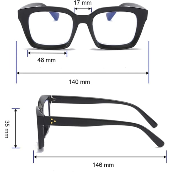 3-pack överdimensionerade läsglasögon för kvinnor (olika färger, 2,5x) - Kvadratiska bågar med anti-blått ljus