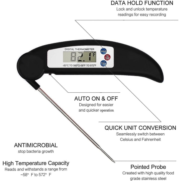 Cooking Thermometer Digital Instant Read Meat Thermometer Foldable Long Probe Lcd Screen Kitchen Food Thermometer For Bbq Sugar Wine Grill Milk Turk