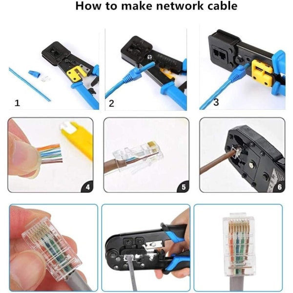 RJ45 Ethernet-krimper, 8P/6P-RJ11 nettverkskabelkrimper, RJ12 skrallekrimper kutter stripper blå
