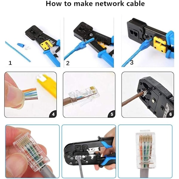 RJ45 Ethernet-krimpværktøj, 8P/6P-RJ11 netværkskabel-krimpværktøj, RJ12 skraldekrimpværktøj, afisoleringssaks, blå