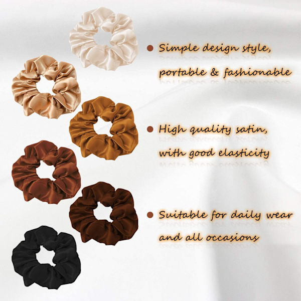 6-pack satin hårskrapa set, elastisk solid skum hästsvanshållare, ingen för kvinnor damer tonåringar grovt hår