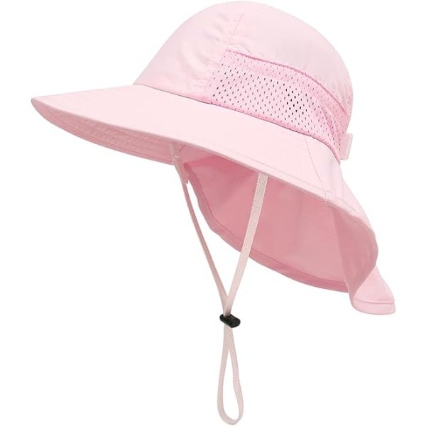 (Rosa) Solskjermhatter for barn, nakkebeskyttelseshatter for jenter og gutter, fiskerhatter for barn, pustende strandhatter, sommerhatter for småbarn