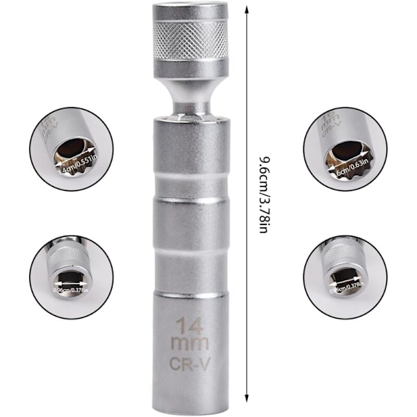 Sett med 2 magnetiske tennpluggnøkler - Fleksibel universalnøkkel for bilreparasjon (14 mm og 16 mm) med 3/8 tommers pipe og fleksibel demontering