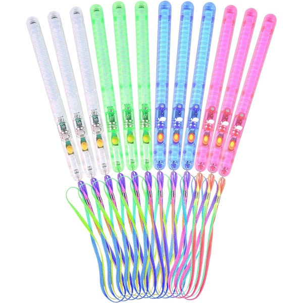 12-pakning LED-lyssticks med 7 blinkende lysmoduser for konsert, raves, bursdag, fest