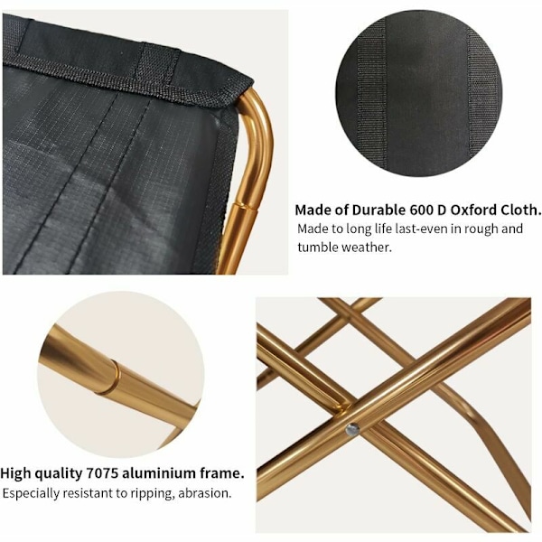Mini gyllen laptop sammenleggbar stol med pose, kompakt aluminium kompakt sammenleggbar krakk med en 2824-22cm transportveske