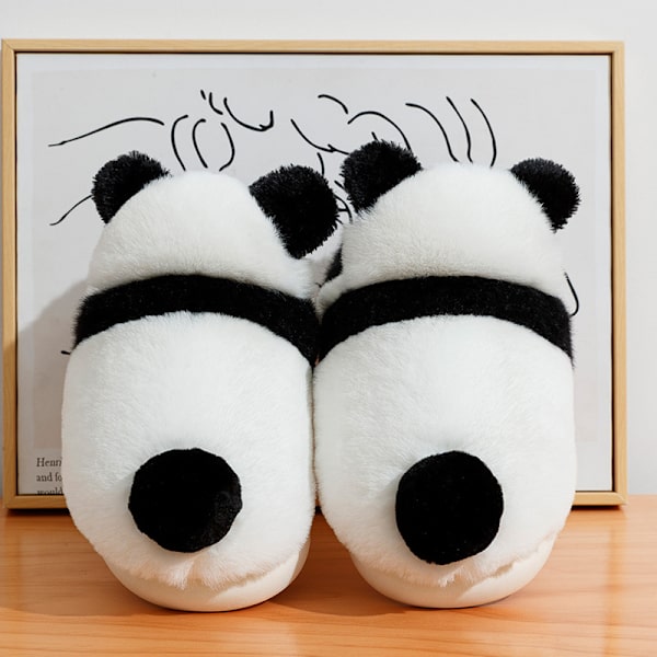 Søte panda-sko vinter plysj tøfler for kvinner varme tegneserie hage hus sko innendørs hjem tykke såler sko sklisikre fluffy 24,5 cm