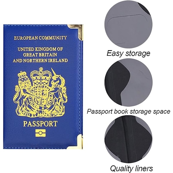 Britisk pass menns og kvinners lommebøker (blå), reise PU skinn pass etui