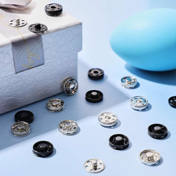 24 sarjaa ompeluneppejä ompeluneppejä DIY-neppejä metalliset nepit hopea musta askarteluun vaatteisiin käsilaukkuun (15mm)