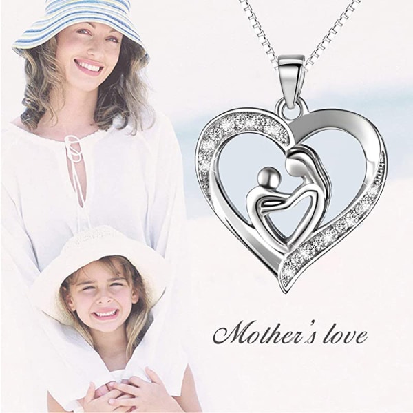 925 Sterling Silver Mother And Child Love Heart Pendant Necklace For Women（send box）