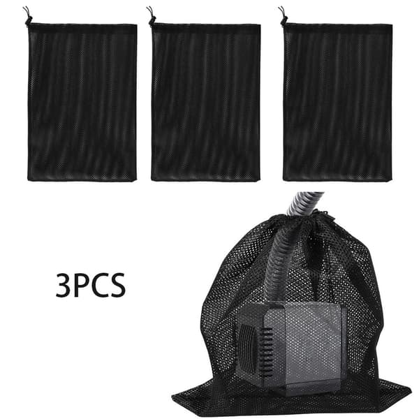 3-delad set (svart, ca 31*41CM) Pumpbarriärpåse Mesh Filterpåse Mesh Filterpåse för Akvarium/Trädgård/E