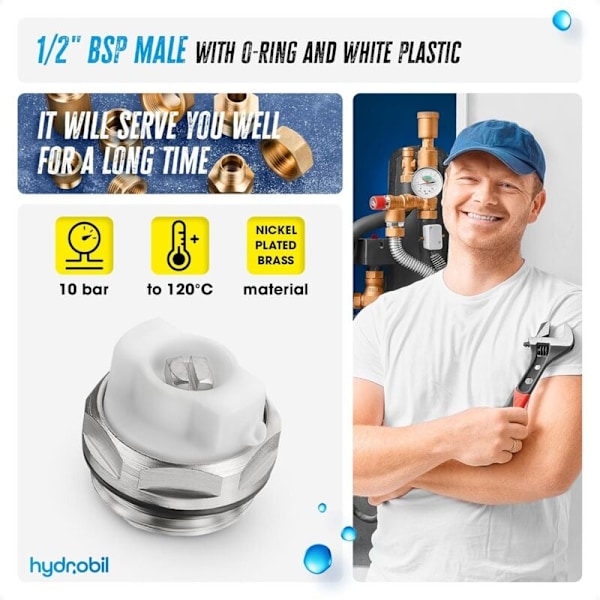 Sett med 10 manuelle radiatorlufteskruer - 1/2 \"