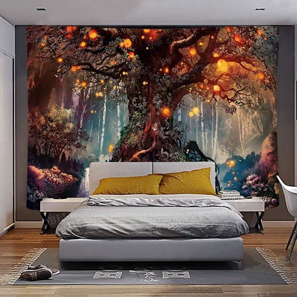 Magisk skogstapet Livets träd tapet Trippy väggtapeter Väggdekoration för sovrum (130x150cm)