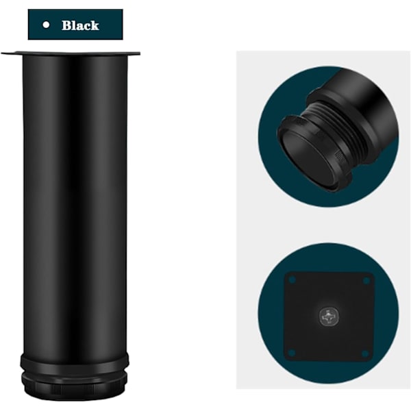 (Sort) 20CM Justerbar Møbelben, 4PCS Højdejusterbart Bordben Metal Møbelben Rustfrit Stål Bordben Møbelben Med Skruer Cabi