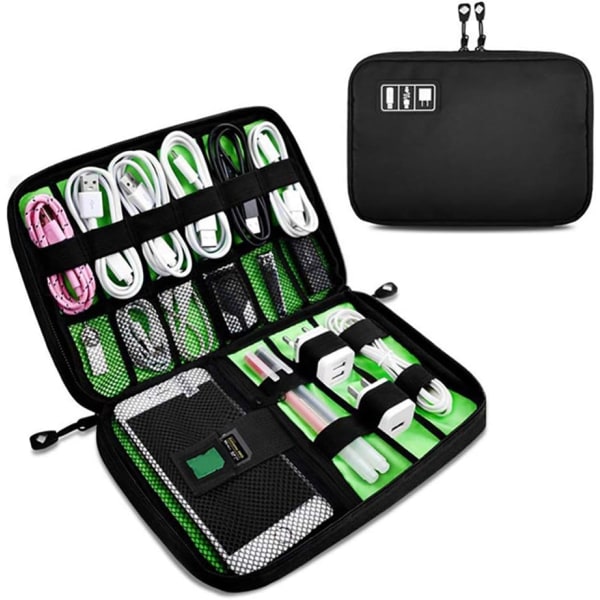 Tilbehørsveske Reise Elektronikk Organizer Etui for Powerbank, Ladekabel, Nettbrett, osv. (Svart)