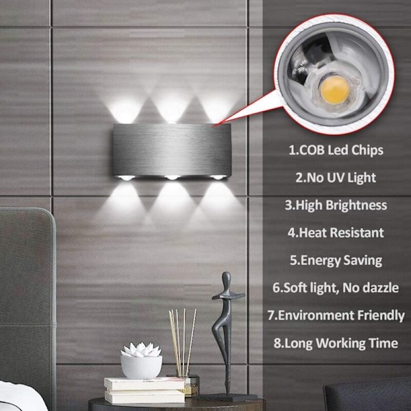 LED væglampe 18W Indendørs Moderne Væglampe Firkantet Op Ned I Aluminium Belysning Lys Dekoration Til Soveværelse Kontor Hotel Bar (kold hvid)