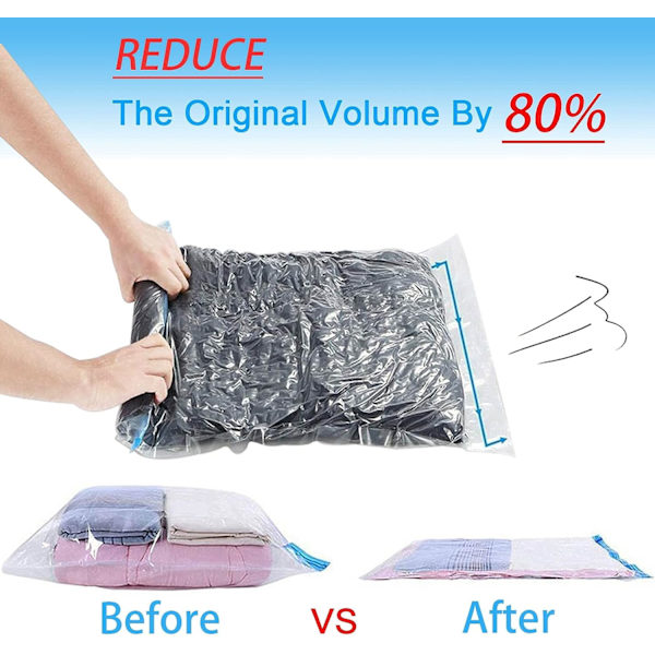 5 stk håndrullede vakuumposer oppbevaringsposer reisevakuumkompresjonsposer vakuumposer oppbevaringsposer sugepose oppbevaring klær reise gjenbrukbare, 60x40cm