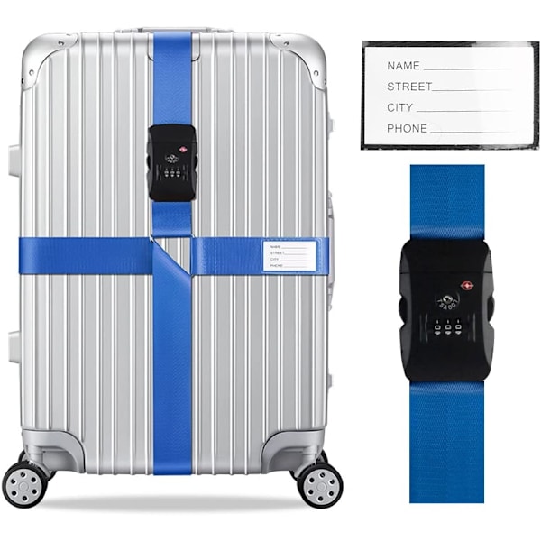 TSA-hyväksytyt lukittavat matkalaukkuhihnat - Säädettävä ristikkäinen matkalaukkuvyö ID-tunnisteella - Matkaturvallisuustarvikkeet (Sininen)