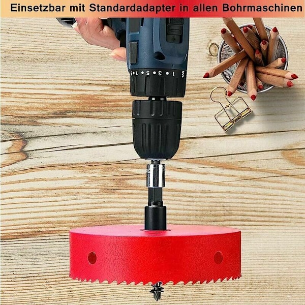 Hulsav 180 mm, hurtig HSS M42 Bi-metal stål, huller jordbær med sekskantet stang og træbor, tør og metallisk lyd, 1 rum, rød