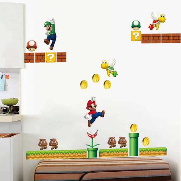 Super Mario Bygg en scene Vinyl veggklistremerker - Veggdekorasjon soverom barnerom - Flyttbar Skrell og lim 4 deler