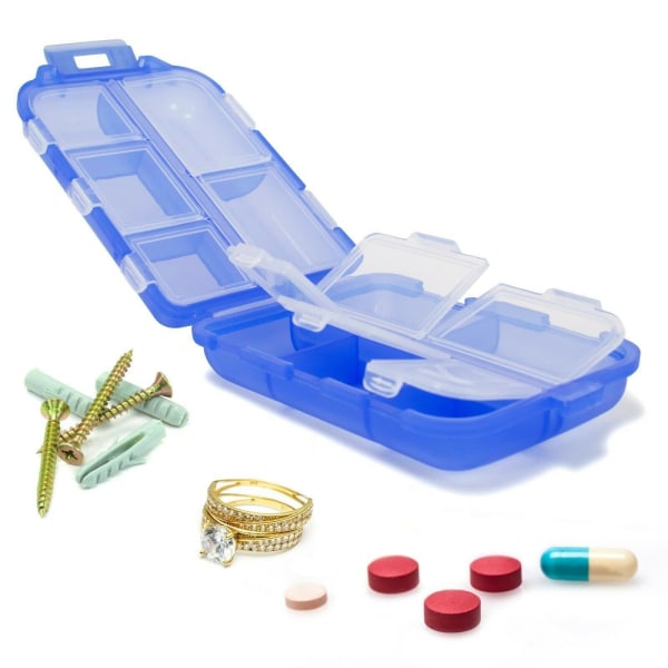 Travel Pill Box Lompakko, 10 lokeroa, Kannettava kompakti 7 päivän viikoittainen matkapillereiden organizer Kannettava tasku pillerirasiaannostelija Travel Pill Box (sininen)