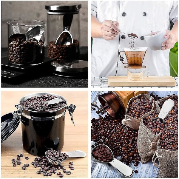 Kaffeskjesett, 2 rustfrie stålskjeer, 15 ml og 30 ml, rustfritt stål måleskje
