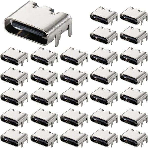30 st USB-3.1 USB C-uttag, 6-stifts Typ-C Honkontakt för PCB-design, DIY, Högströmsladdning - SMD, SMT