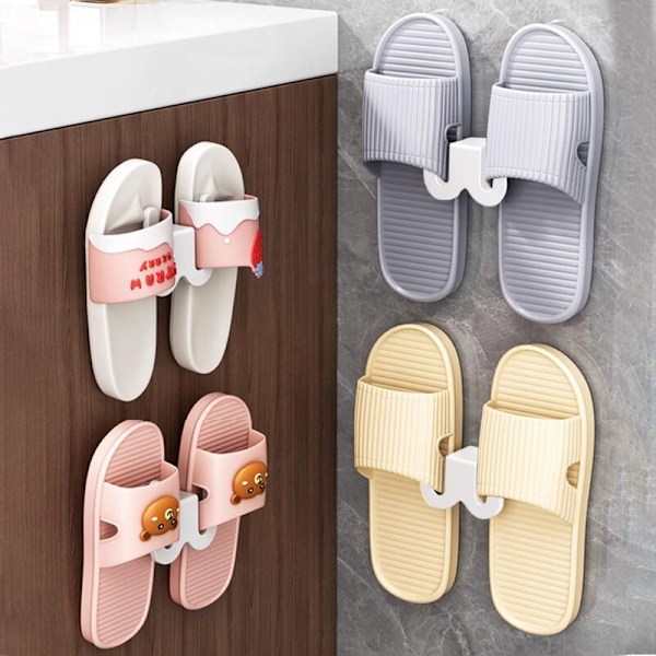 Vægmonterede sko hængende slippers hylder - Plastik vægmonteret skohylde håndklædeholder til hængende slippers til badeværelse soveværelse stue, 2 stk