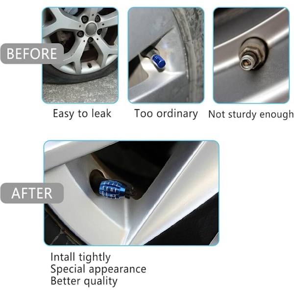 4 st Auto Aluminium Auto Ventilkåpor, Robusta Granada Stil Ventilstamlock Vattentäta Lufttäta för SUV Bilar Motorcykel (blå)