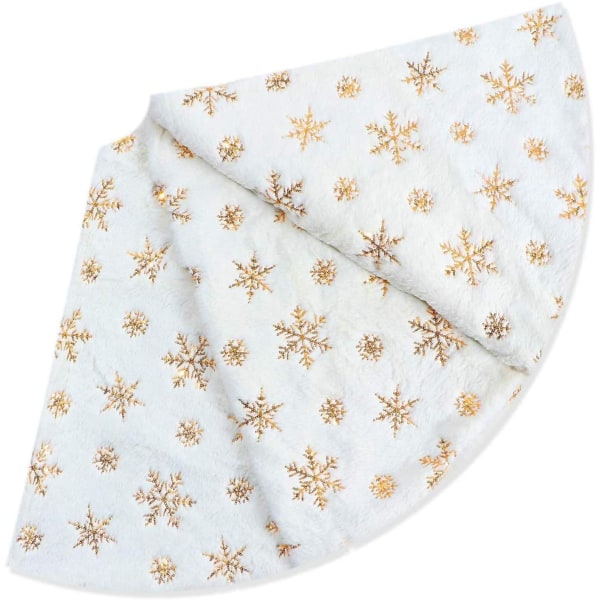 Julgransmatta, julgransmatta, julgransfotsskydd, guld snöflinga broderad matta julgransdekoration