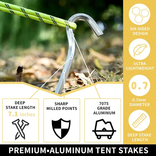 Aluminium teltplugger, 14 stykker 18 cm teltkroker teltplugger harde bakkeplugger, ideelle for hagearbeid, camping, fiske og telt