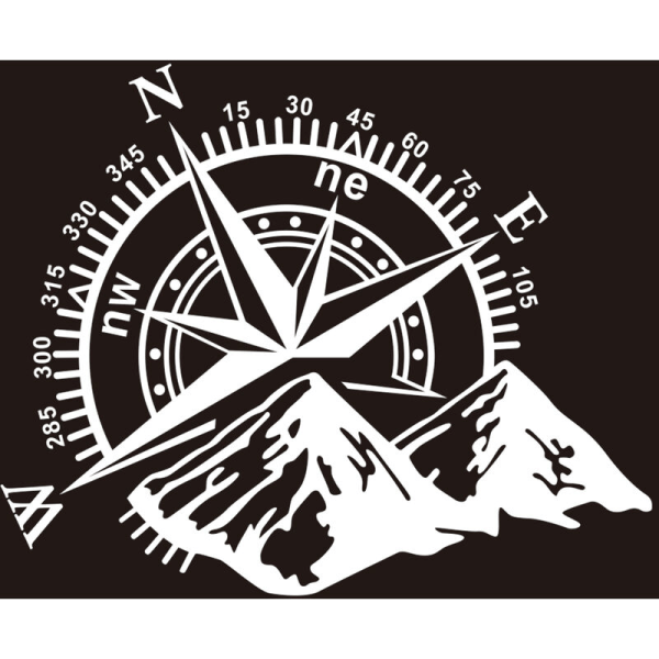 Mountain Compass Navigation Print reflekterende bilklistermærke (sort)