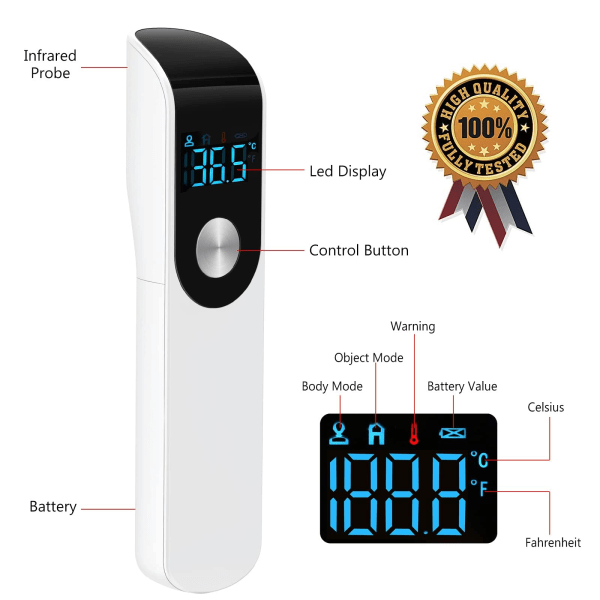 Pann termometer för vuxna, beröringsfri infraröd termometer för kroppstemperatur och ytan av föremål Använd, termometer för 1s temperatur Mea