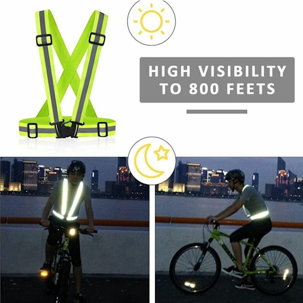 Grøn reflekterende vest sikkerhedsvest, justerbar og elastisk løberefleks med 2 stk. reflekterende armbånd sikkerhedsarmbånd til cykling,