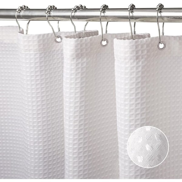 180x180cm (hvid) Waofset bruseforhæng med metalringe, anti-skimmel badeforhæng, robust badeværelsesforhæng til badekar brusekabine, søm våd